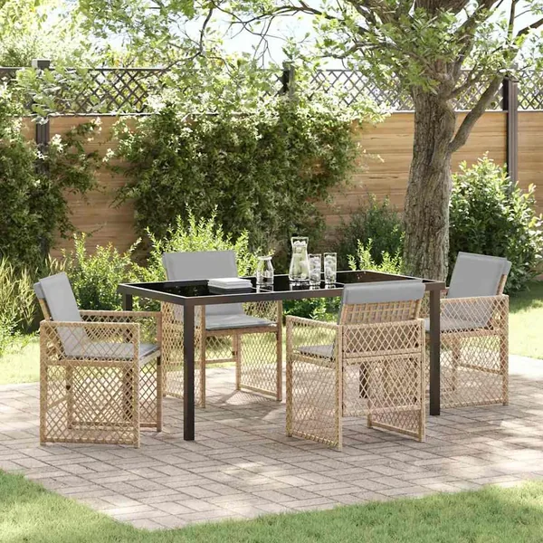 Ensemble de salle à manger pour jardin 5 pcs Beige polyrotin