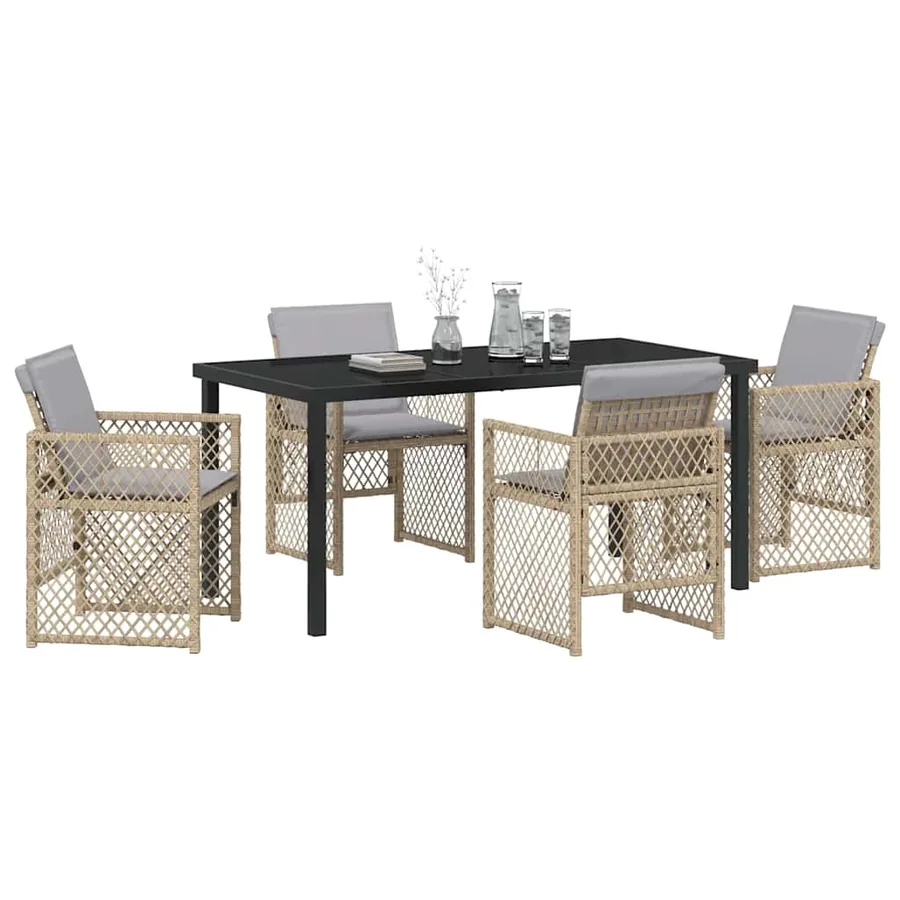 Ensemble de salle à manger pour jardin 5 pcs Beige polyrotin - 3