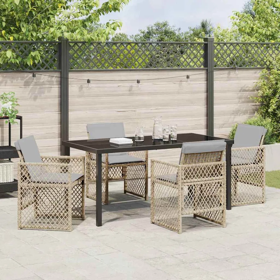 Ensemble de salle à manger pour jardin 5 pcs Beige polyrotin - 4