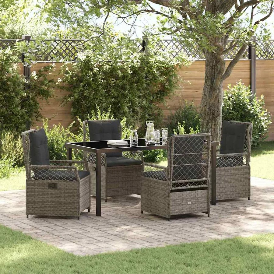 Ensemble de salle à manger pour jardin 5 pcs Gris polyrotin
