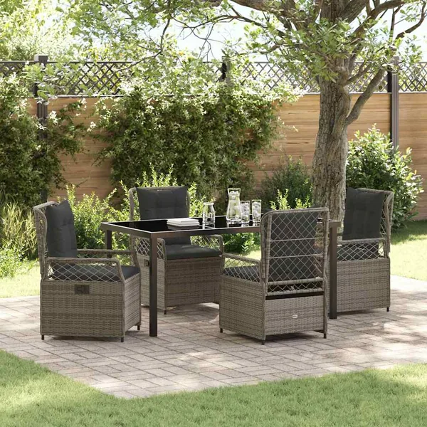 Ensemble de salle à manger pour jardin 5 pcs Gris polyrotin