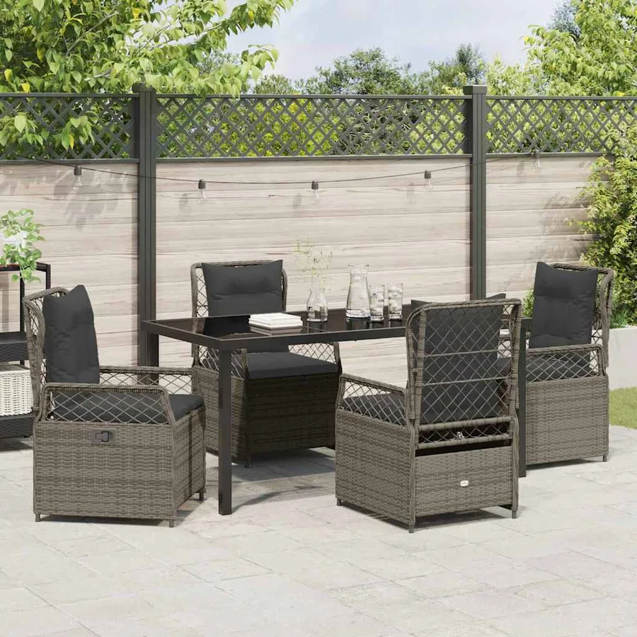 Ensemble de salle à manger pour jardin 5 pcs Gris polyrotin - 4