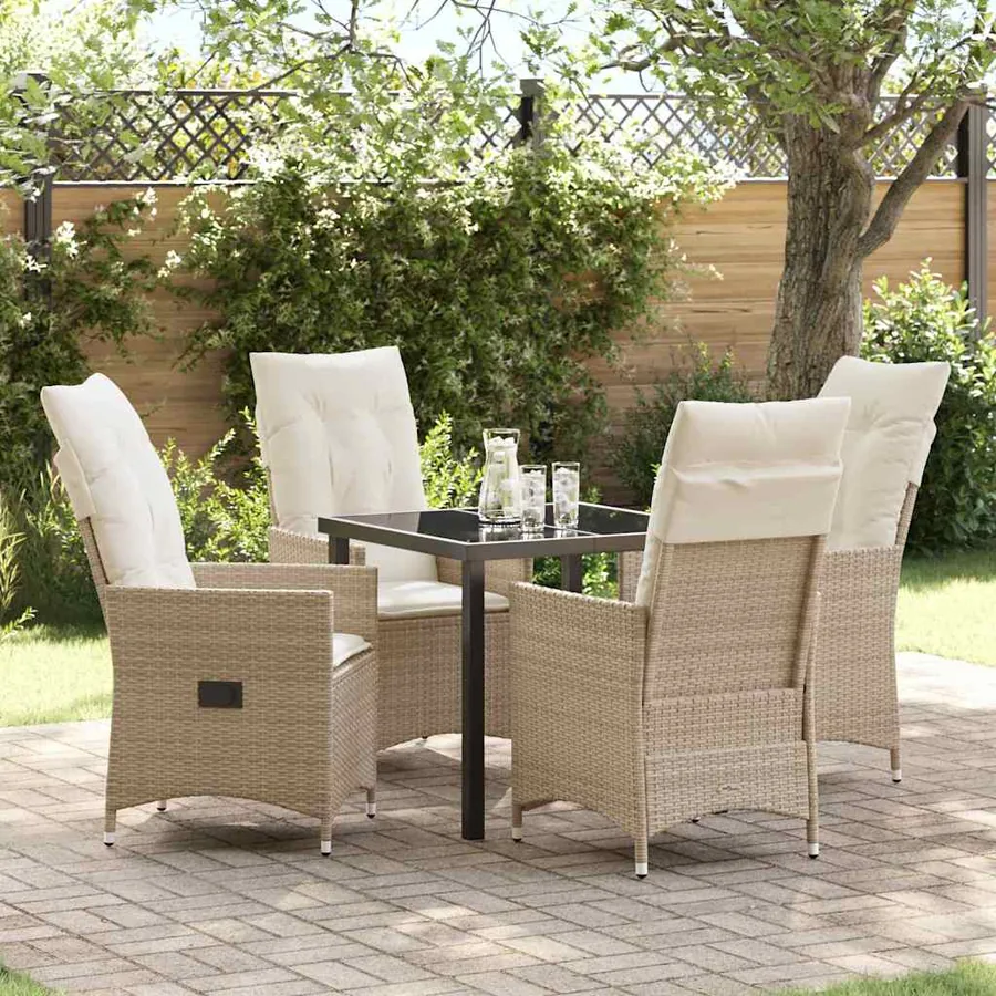 Ensemble de salle à manger pour jardin 5 pcs Beige polyrotin