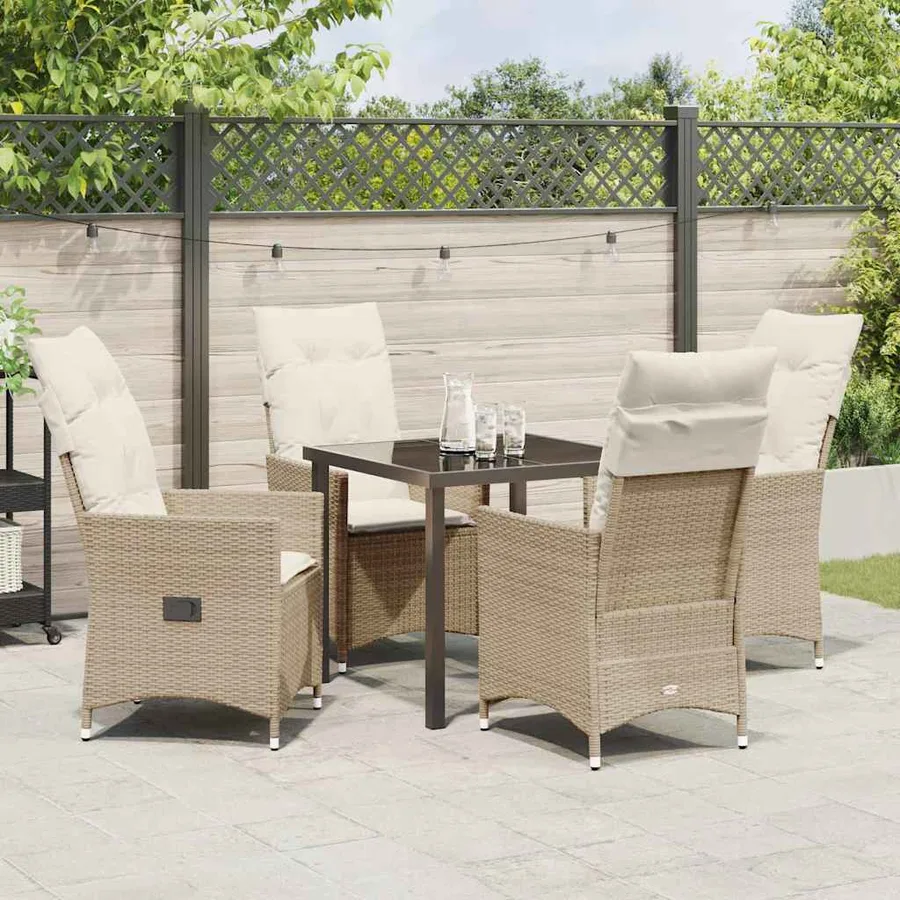 Ensemble de salle à manger pour jardin 5 pcs Beige polyrotin - 4