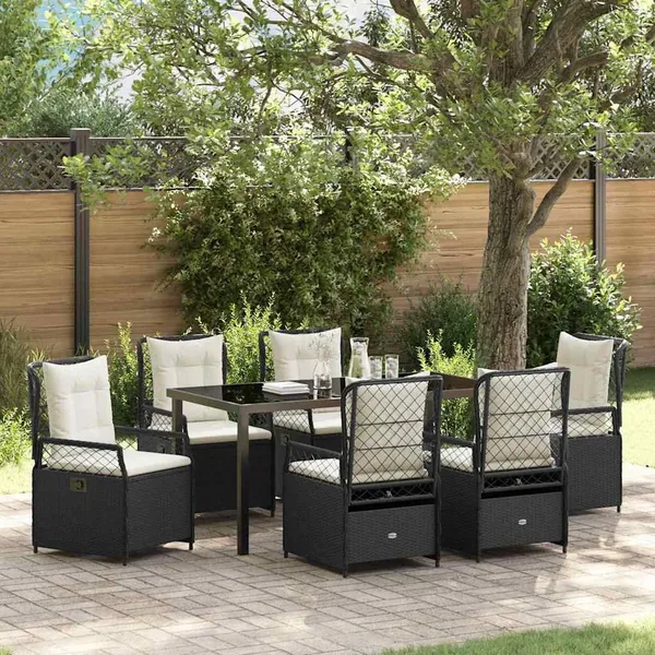 Ensemble de salle à manger pour jardin 7 pcs Noir polyrotin