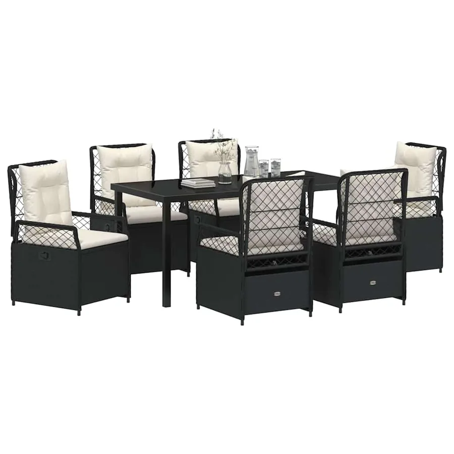 Ensemble de salle à manger pour jardin 7 pcs Noir polyrotin - 3