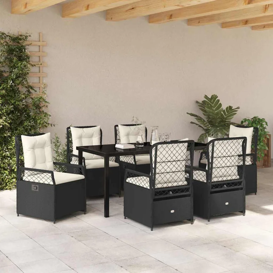 Ensemble de salle à manger pour jardin 7 pcs Noir polyrotin - 4