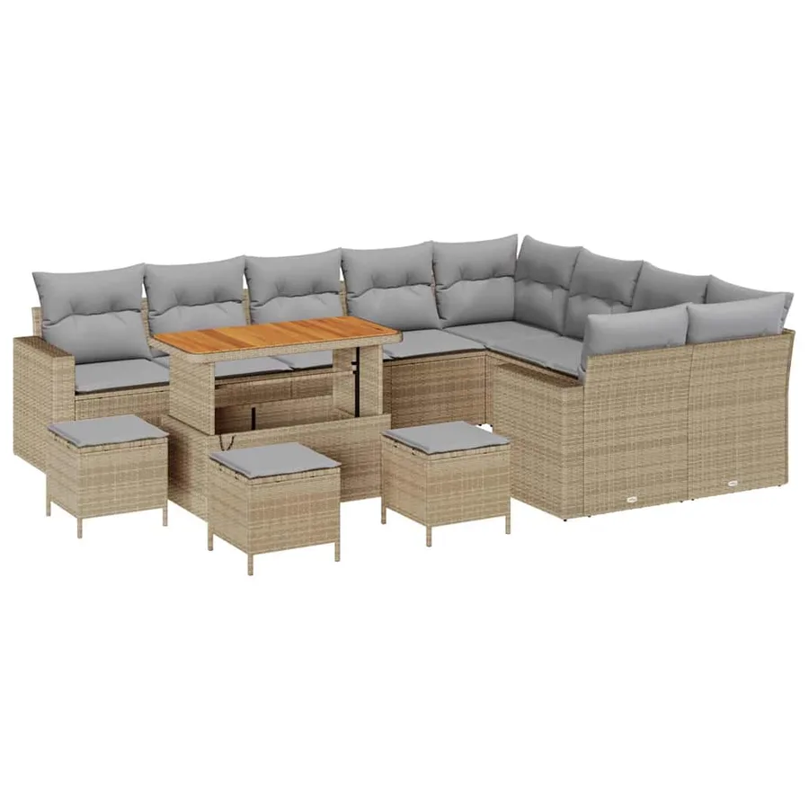 Ensemble de canapé de jardin 13 pcs Beige polyrotin - 2