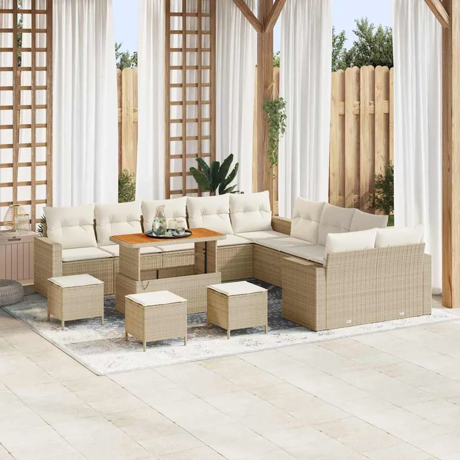 Ensemble de canapé de jardin 14 pcs Beige polyrotin