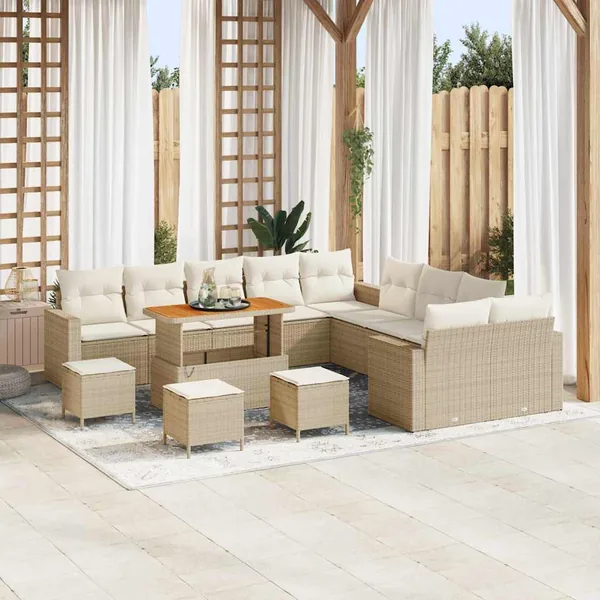 Ensemble de canapé de jardin 14 pcs Beige polyrotin
