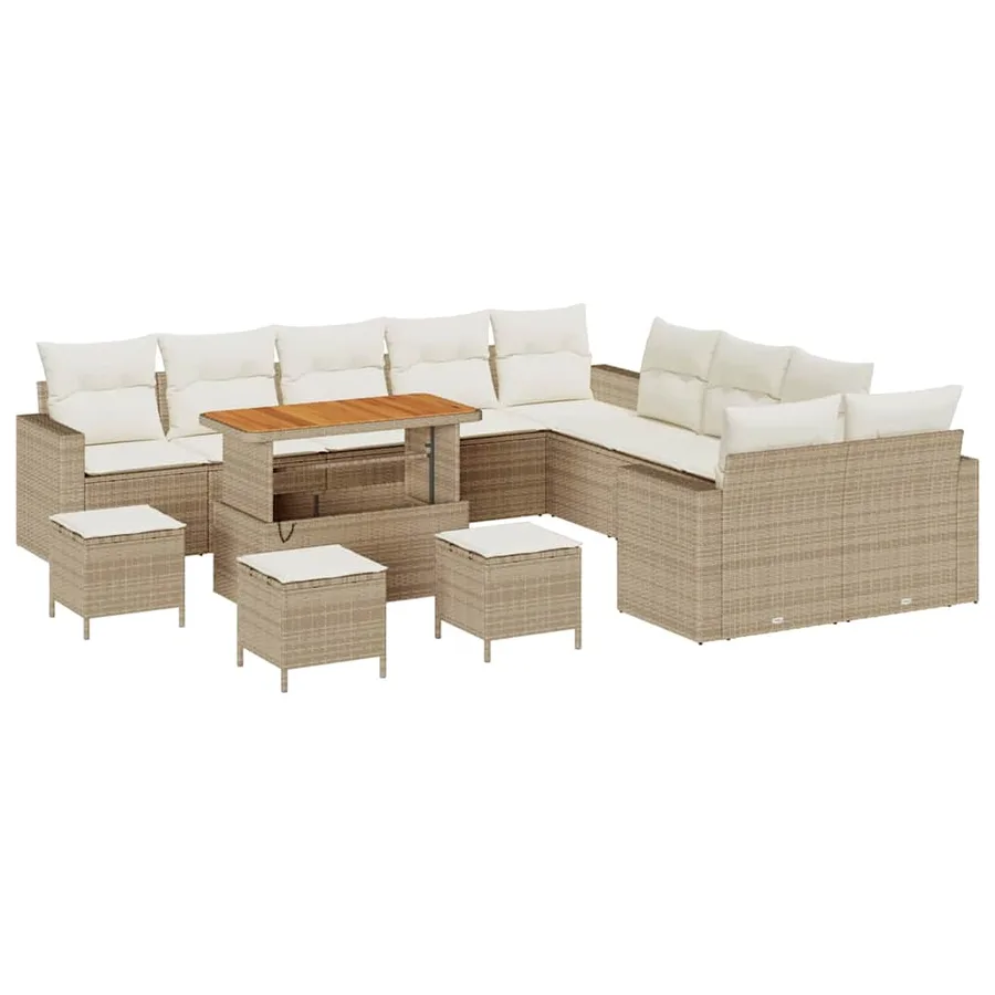 Ensemble de canapé de jardin 14 pcs Beige polyrotin - 2