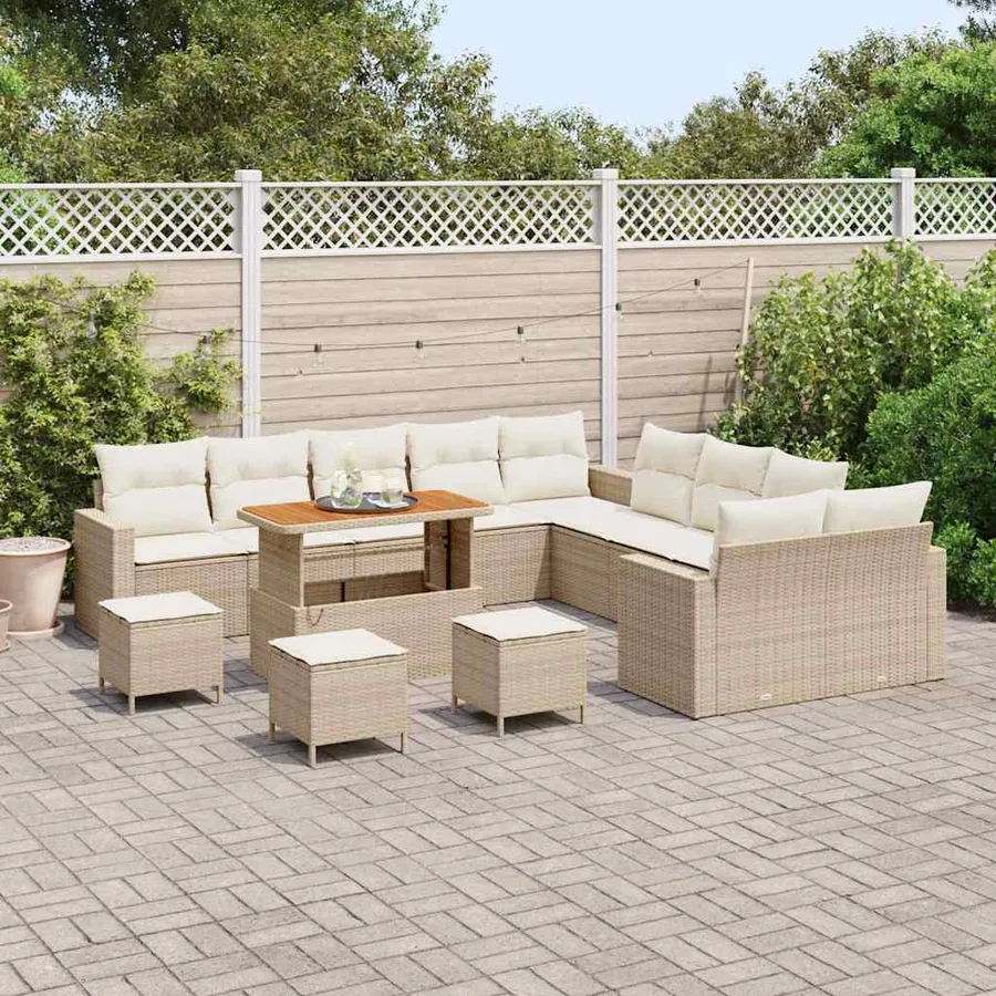 Ensemble de canapé de jardin 14 pcs Beige polyrotin - 3
