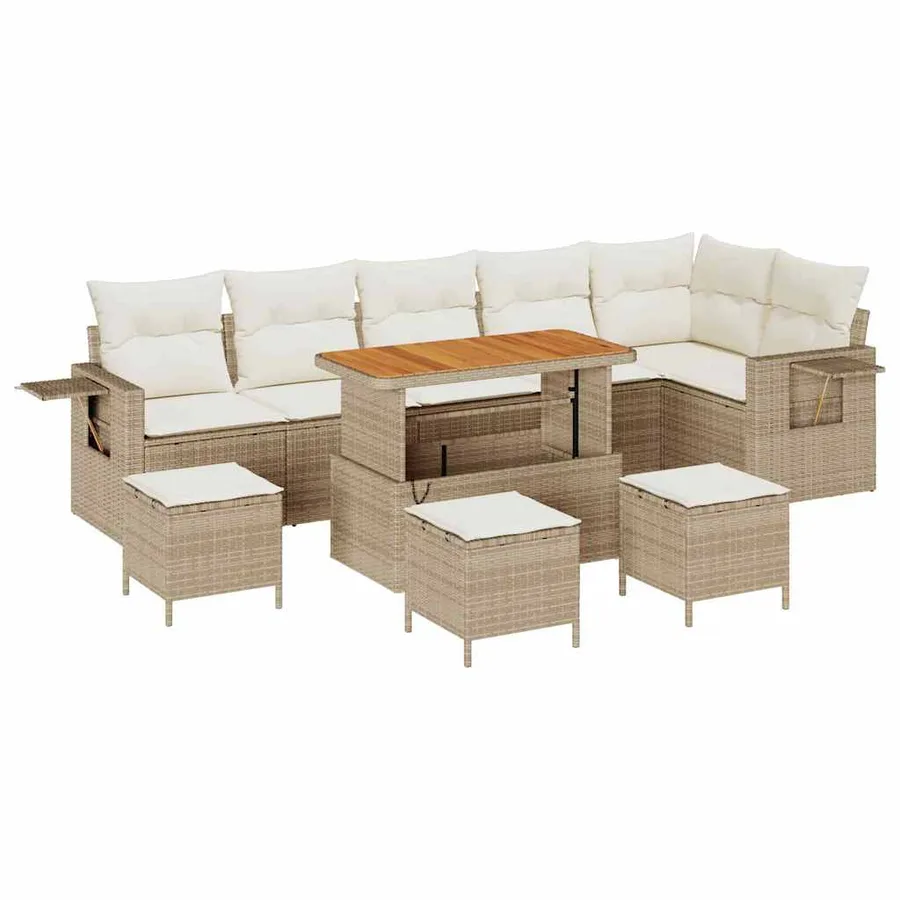 Ensemble de canapé de jardin 10 pcs Beige polyrotin - 2