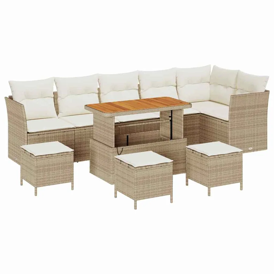 Ensemble de canapé de jardin 10 pcs Beige polyrotin - 2