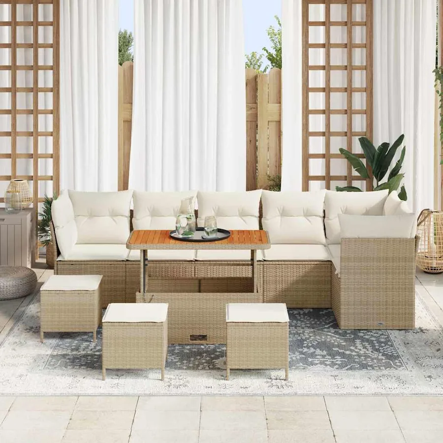 Ensemble de canapé de jardin 10 pcs Beige polyrotin - 3