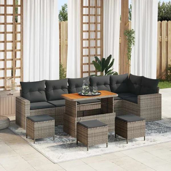 Ensemble de canapé de jardin 10 pcs Gris polyrotin