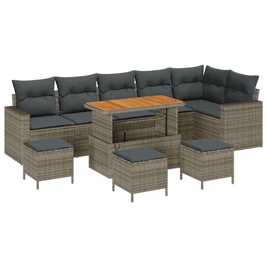 Ensemble de canapé de jardin 10 pcs Gris polyrotin - 2