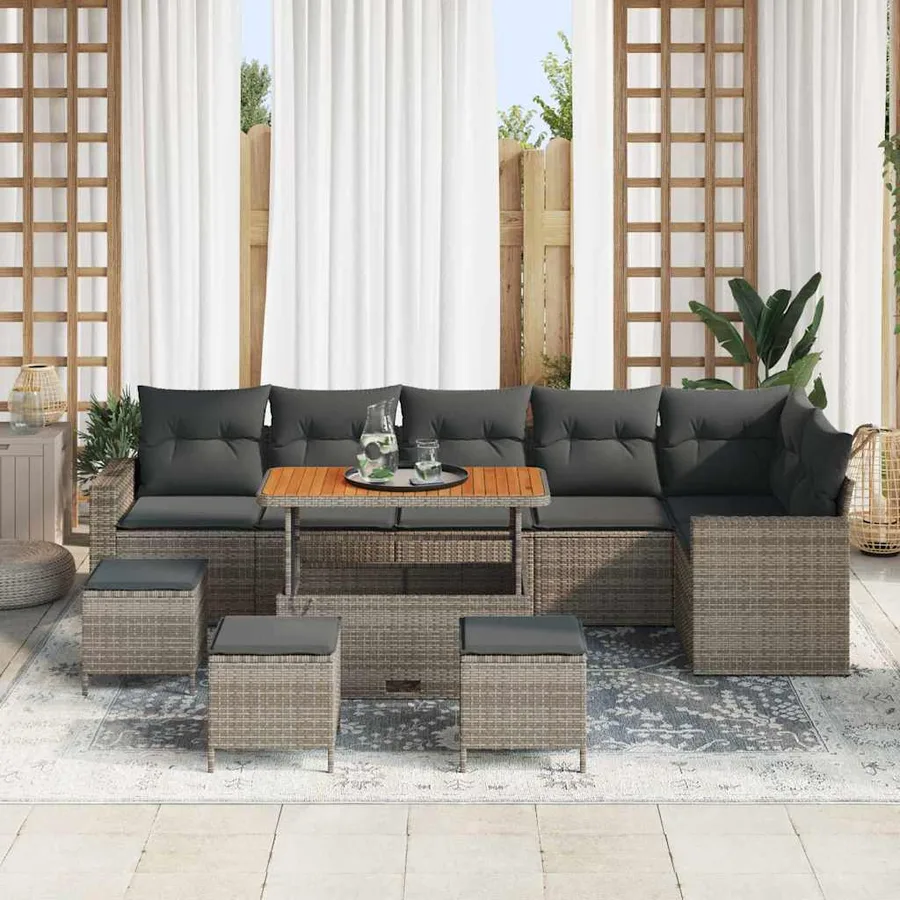 Ensemble de canapé de jardin 10 pcs Gris polyrotin - 3