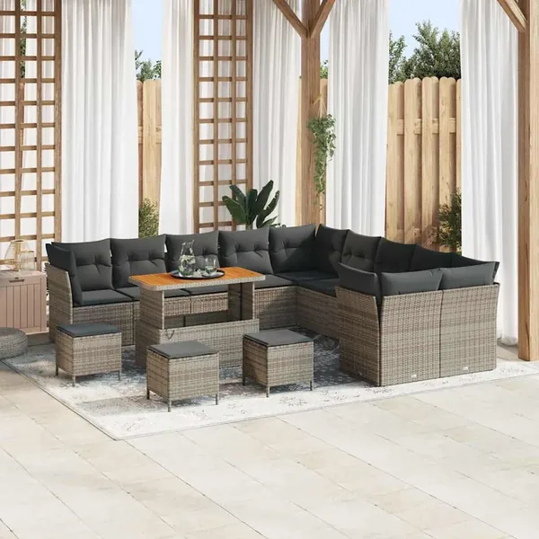 Ensemble de canapé de jardin 14 pcs Gris polyrotin