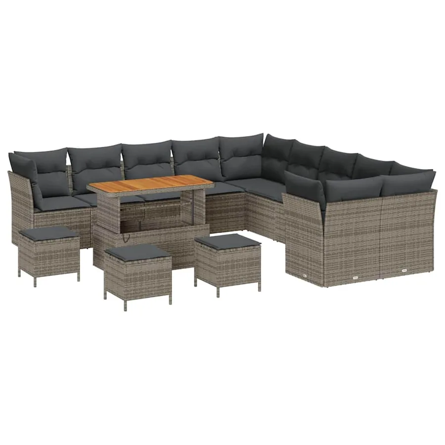 Ensemble de canapé de jardin 14 pcs Gris polyrotin - 2