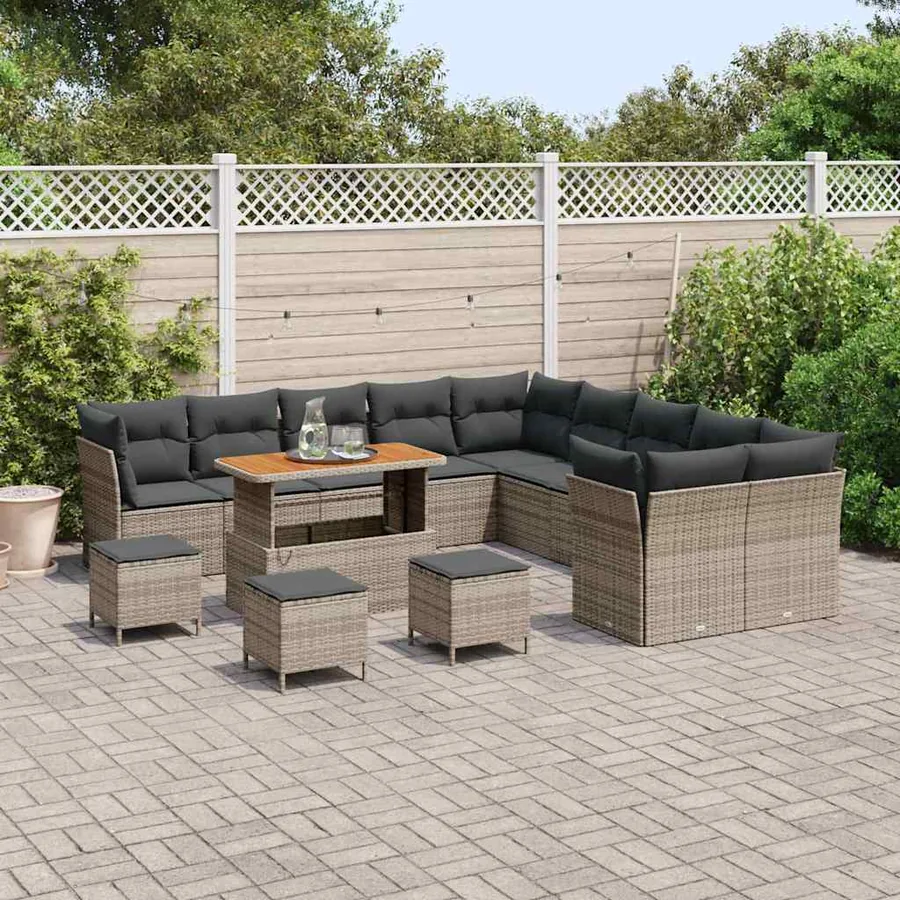 Ensemble de canapé de jardin 14 pcs Gris polyrotin - 3