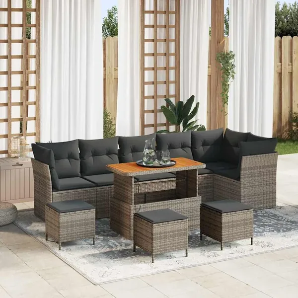 Ensemble de canapé de jardin 10 pcs Gris polyrotin