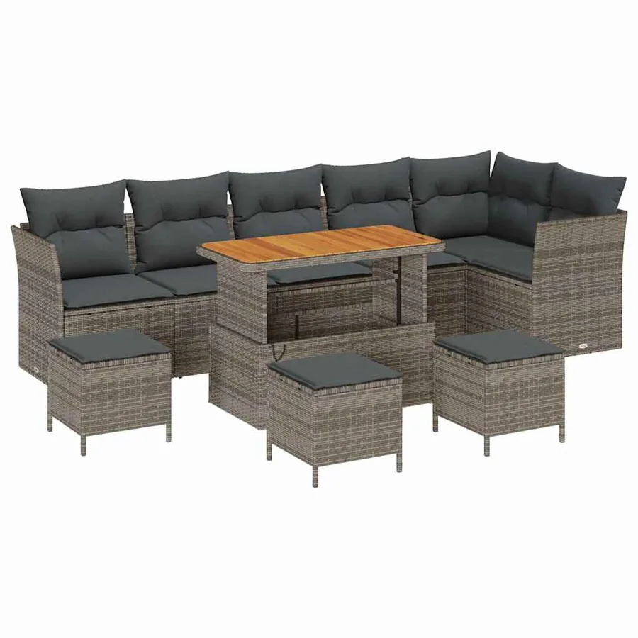 Ensemble de canapé de jardin 10 pcs Gris polyrotin - 2