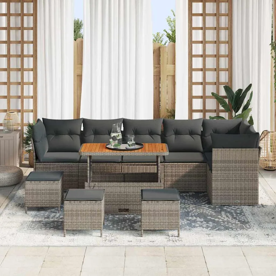 Ensemble de canapé de jardin 10 pcs Gris polyrotin - 3
