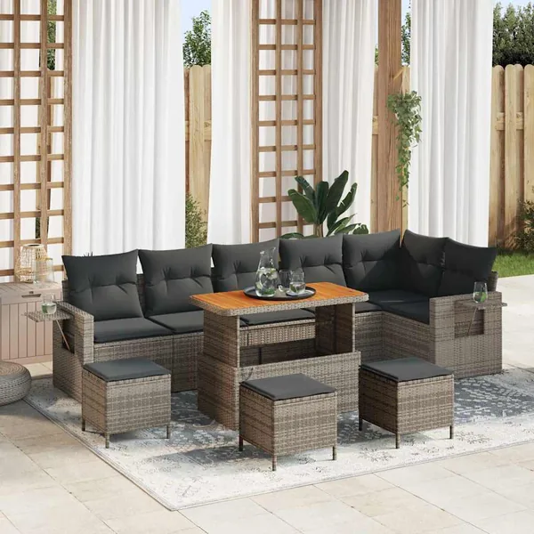 Ensemble de canapé de jardin 10 pcs Gris polyrotin