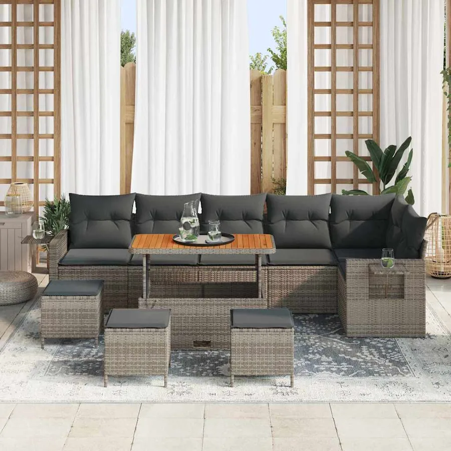 Ensemble de canapé de jardin 10 pcs Gris polyrotin - 3