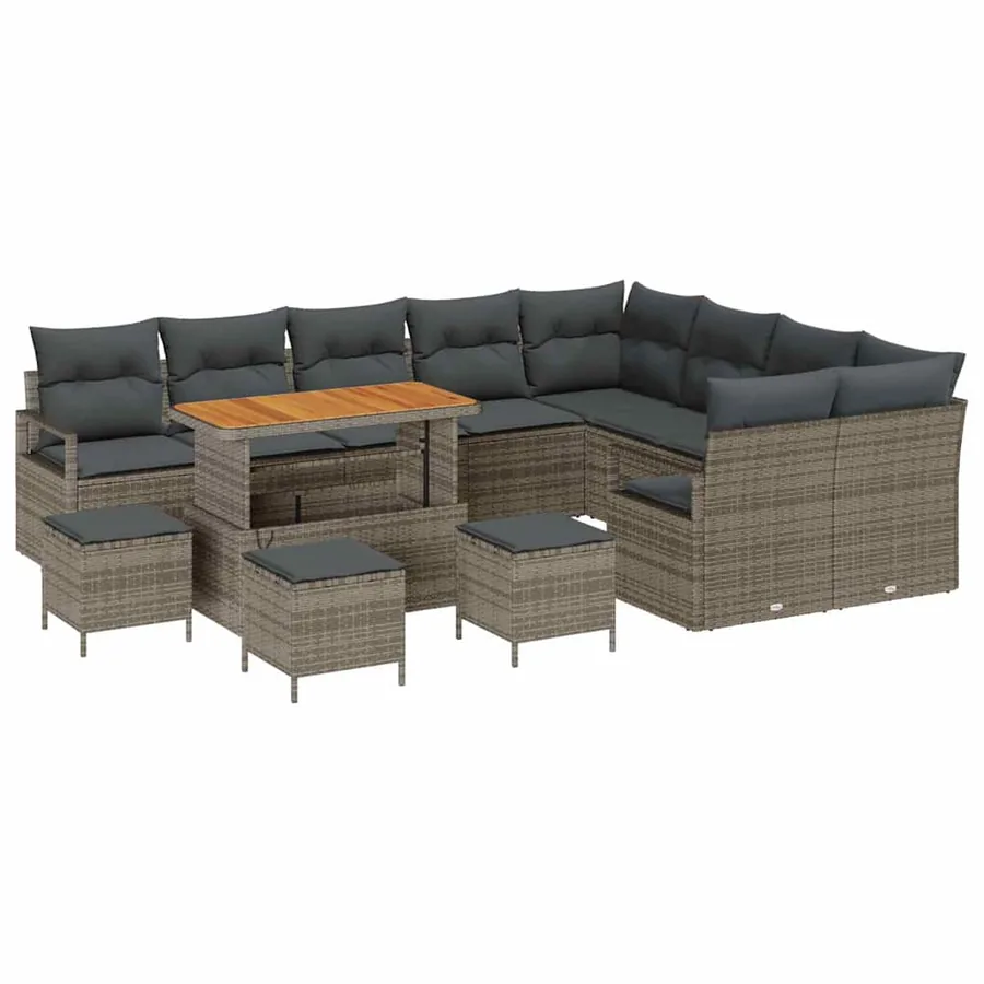 Ensemble de canapé de jardin avec coussin 13 pcs Gris polyrotin - 2