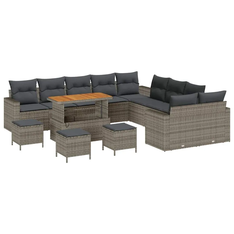 Ensemble de canapé de jardin 14 pcs Gris polyrotin - 2