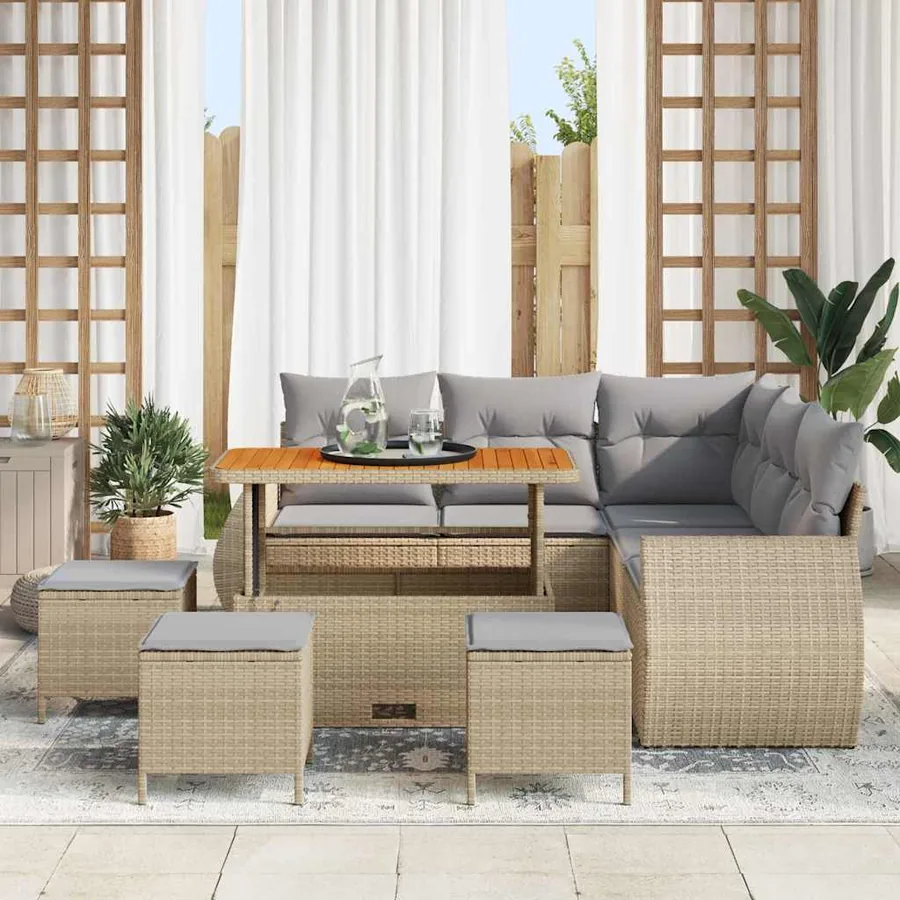 Ensemble de canapé de jardin 9 pcs Beige polyrotin - 3