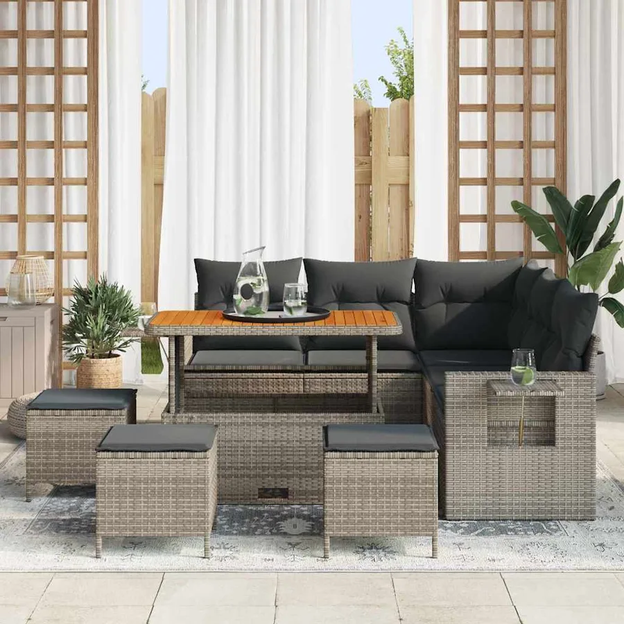 Ensemble de canapé de jardin avec coussin 10 pcs Gris polyrotin - 3