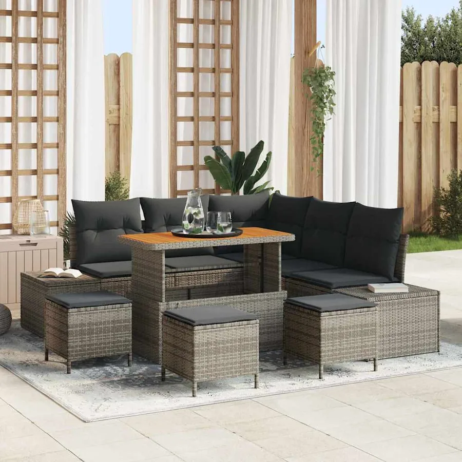 Ensemble de canapé de jardin avec coussin 9 pcs Gris polyrotin