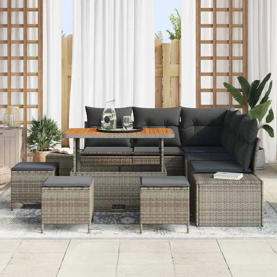 Ensemble de canapé de jardin avec coussin 9 pcs Gris polyrotin - 3