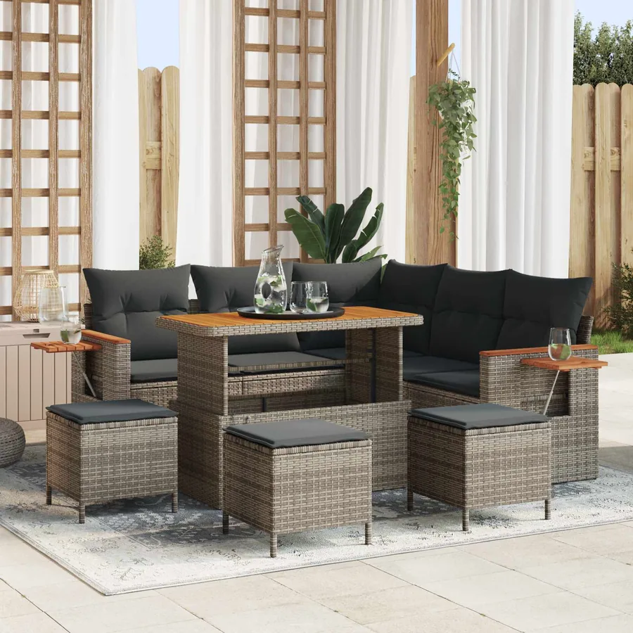 Ensemble de canapé de jardin 9 pcs Gris polyrotin