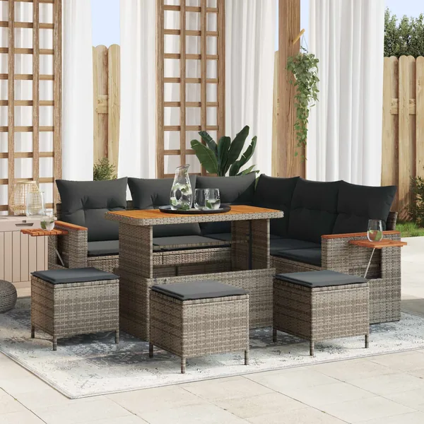 Ensemble de canapé de jardin 9 pcs Gris polyrotin