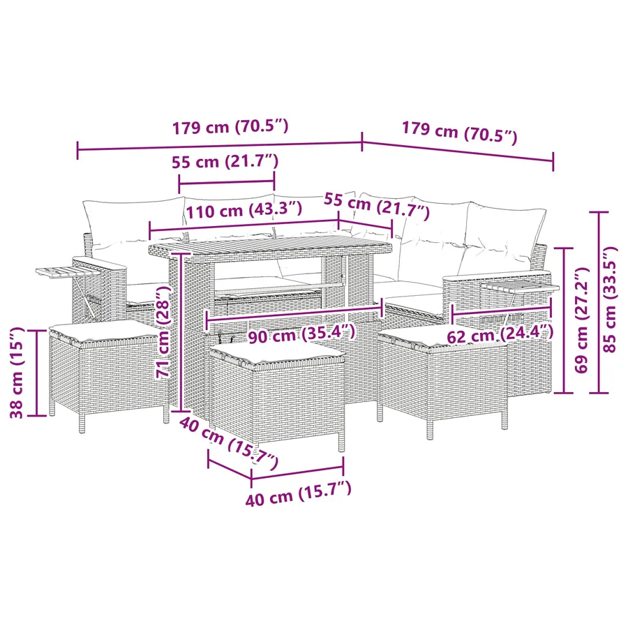 Ensemble de canapé de jardin 9 pcs Gris polyrotin - 16