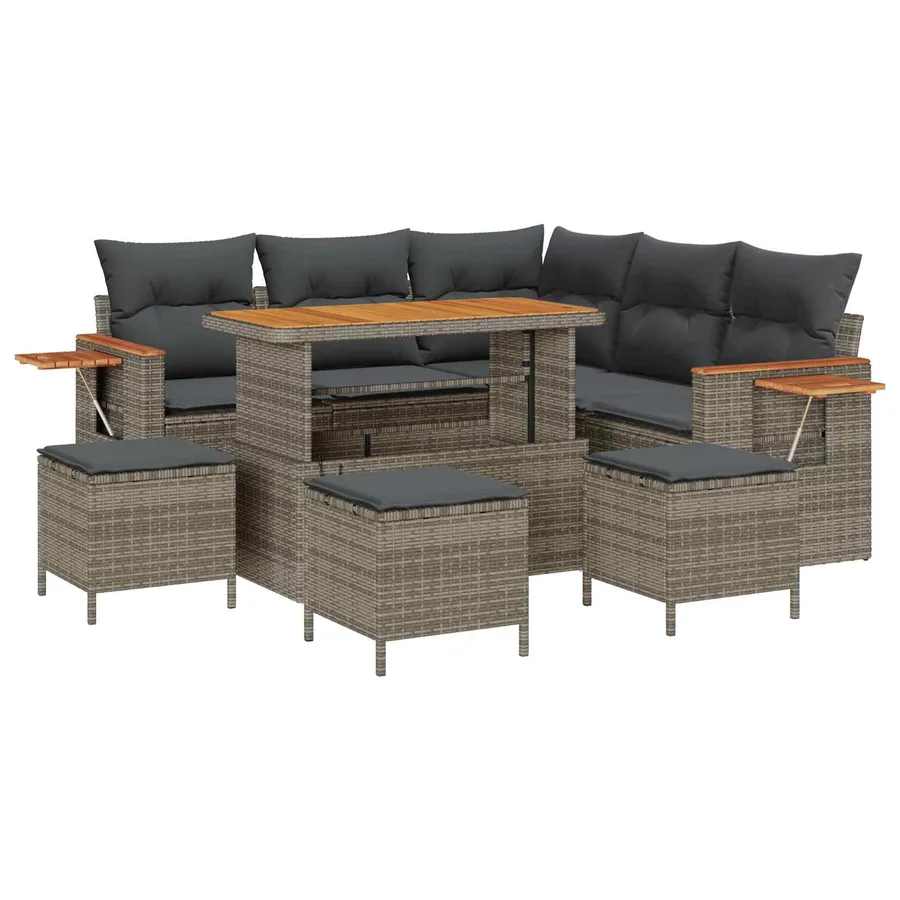 Ensemble de canapé de jardin 9 pcs Gris polyrotin - 2