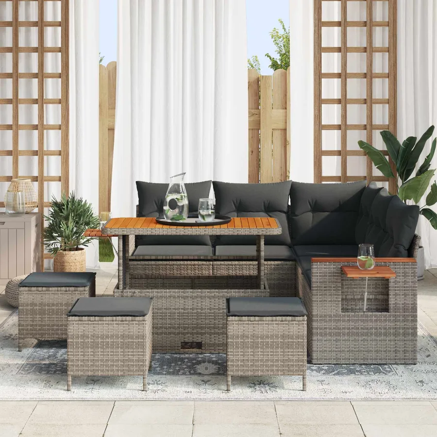 Ensemble de canapé de jardin 9 pcs Gris polyrotin - 3