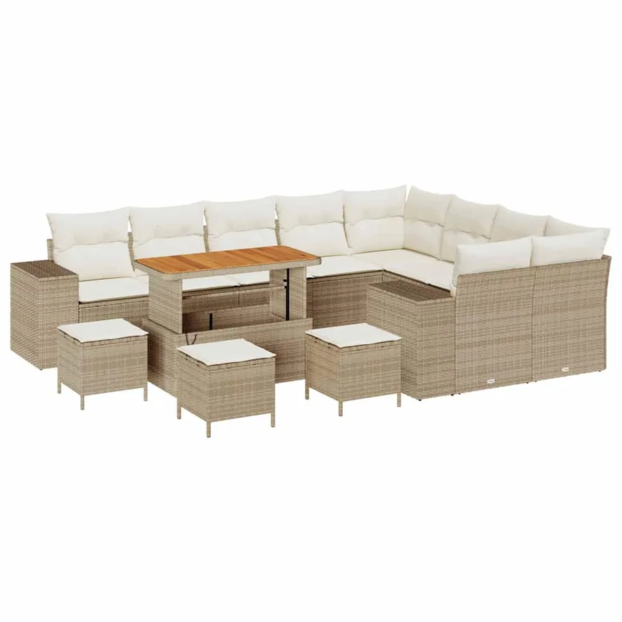 Ensemble de canapé de jardin avec coussin 13 pcs Beige et crème - 2