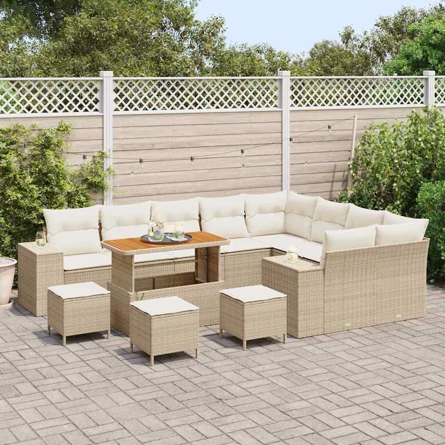 Ensemble de canapé de jardin avec coussin 13 pcs Beige et crème - 3