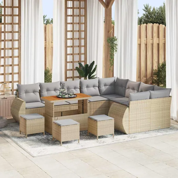 Ensemble de canapé de jardin 13 pcs Beige et Gris clair