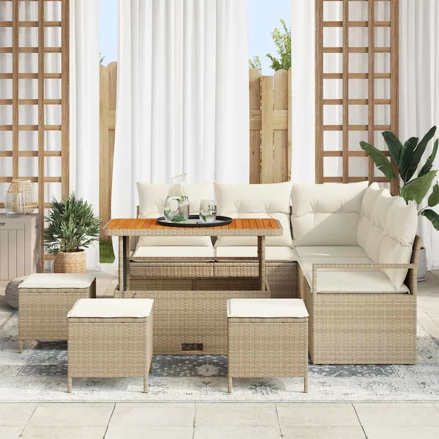Ensemble de canapé de jardin avec coussin 9 pcs Beige et crème - 3