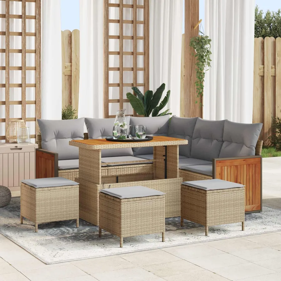 Ensemble de canapé de jardin 9 pcs Beige et Gris clair