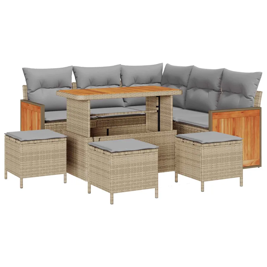 Ensemble de canapé de jardin 9 pcs Beige et Gris clair - 2
