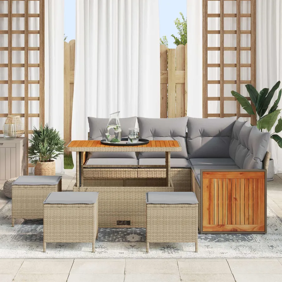 Ensemble de canapé de jardin 9 pcs Beige et Gris clair - 3