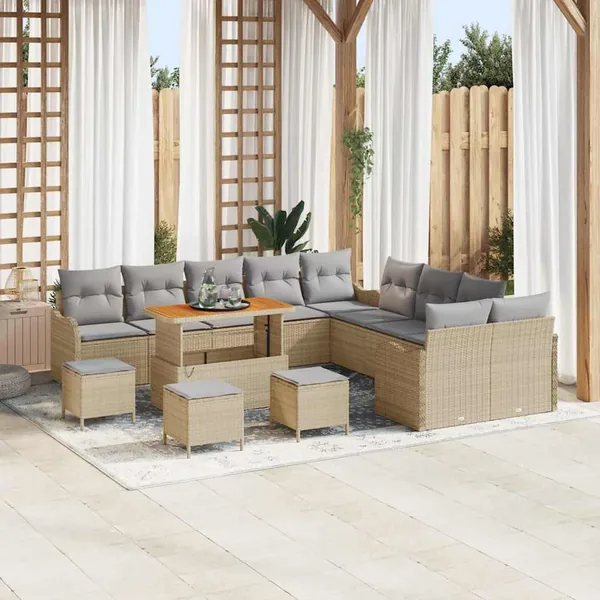 Ensemble de canapé de jardin 14 pcs Beige et Gris clair