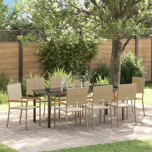 Ensemble de salle à manger pour jardin 9 pcs Beige polyrotin
